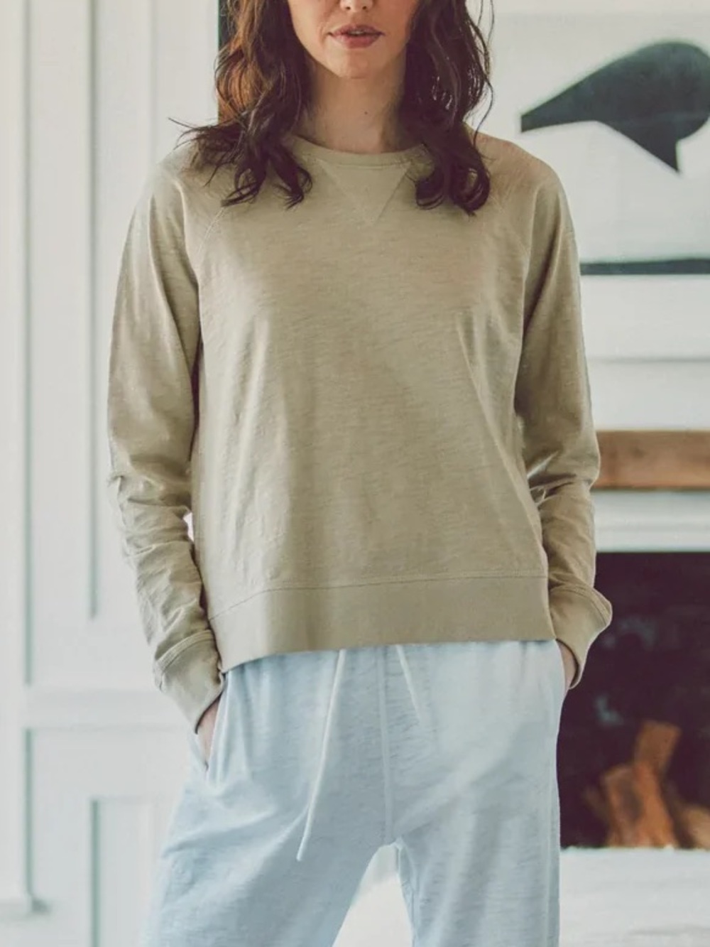 Leallo Harbor Long Sleeved Slub Tee Luxe Loungewear from the Hamptons in Dove L